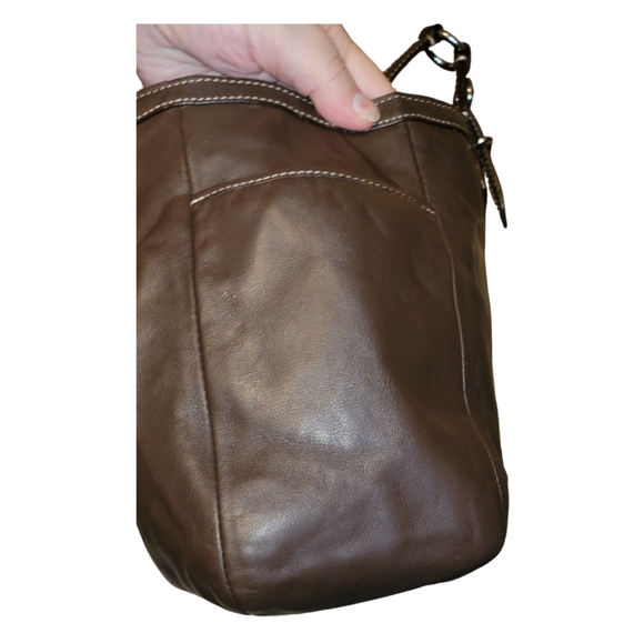 Coach Brown Leather pleated gallery shopper, hangtag, F15147, Double han… - Picture 4 of 12